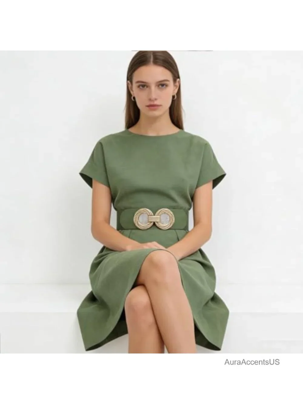 Elastic Vintage Wide Waist Stretch Belt with Rhinestone Buckle